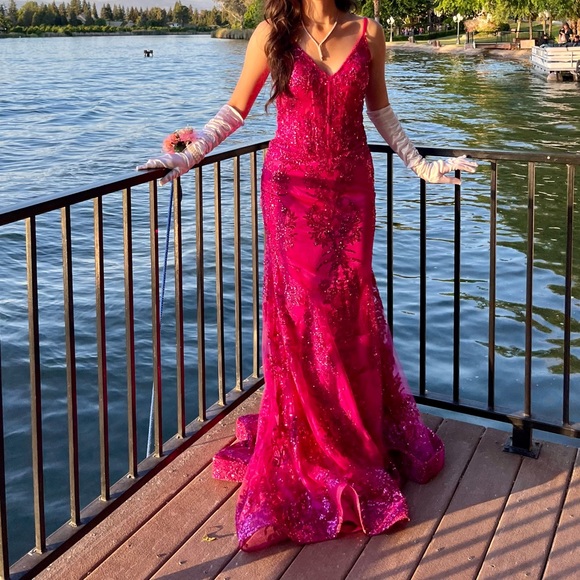 Hot Pink Prom Dress - Picture 2 of 3